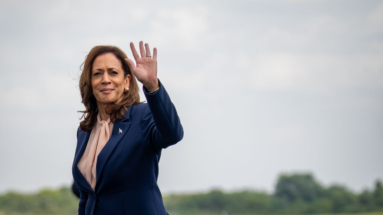 Democratic presidential candidate US Vice President Kamala Harris arrives at Philadelphia International Airport for a campaign event at the Liacouras Center at Temple University on August 6, 2024, in Philadelphia, Pennsylvania.